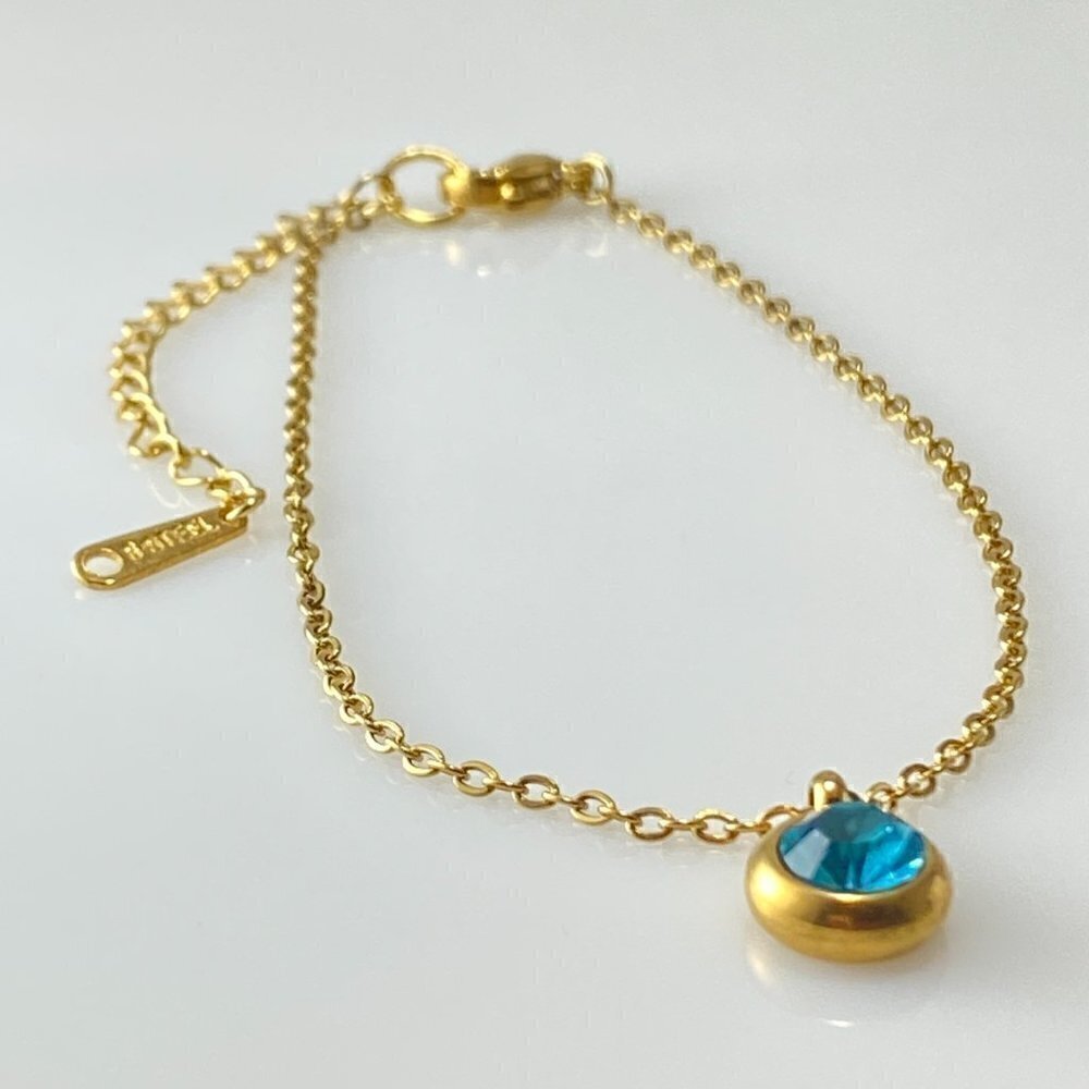 Birthstone Drop Cable Chain Link Bracelet Stainless Steel
